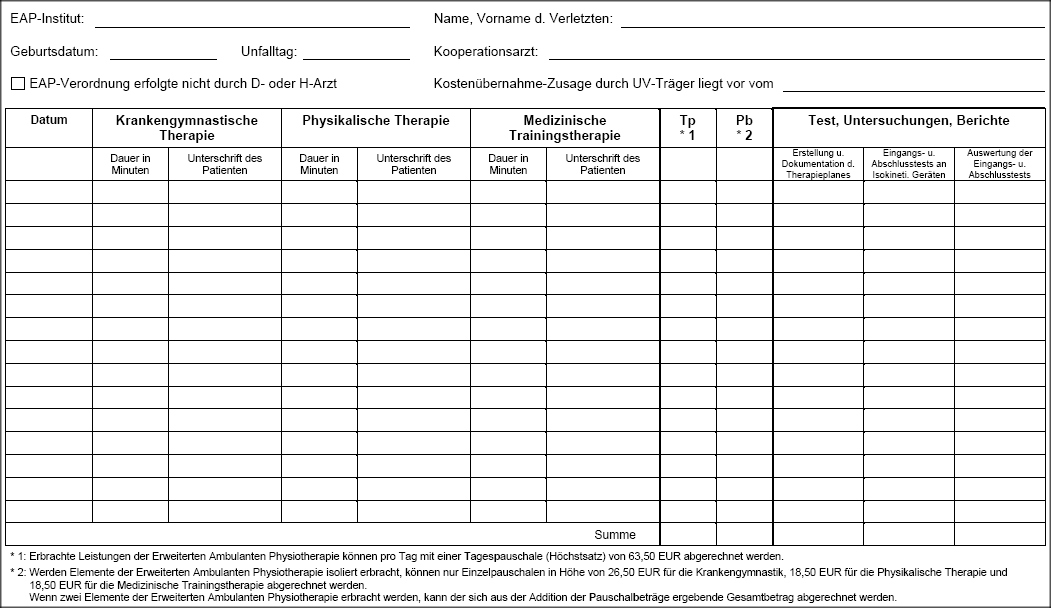 Abrechnung für Erweiterte Ambulante Physiotherapie