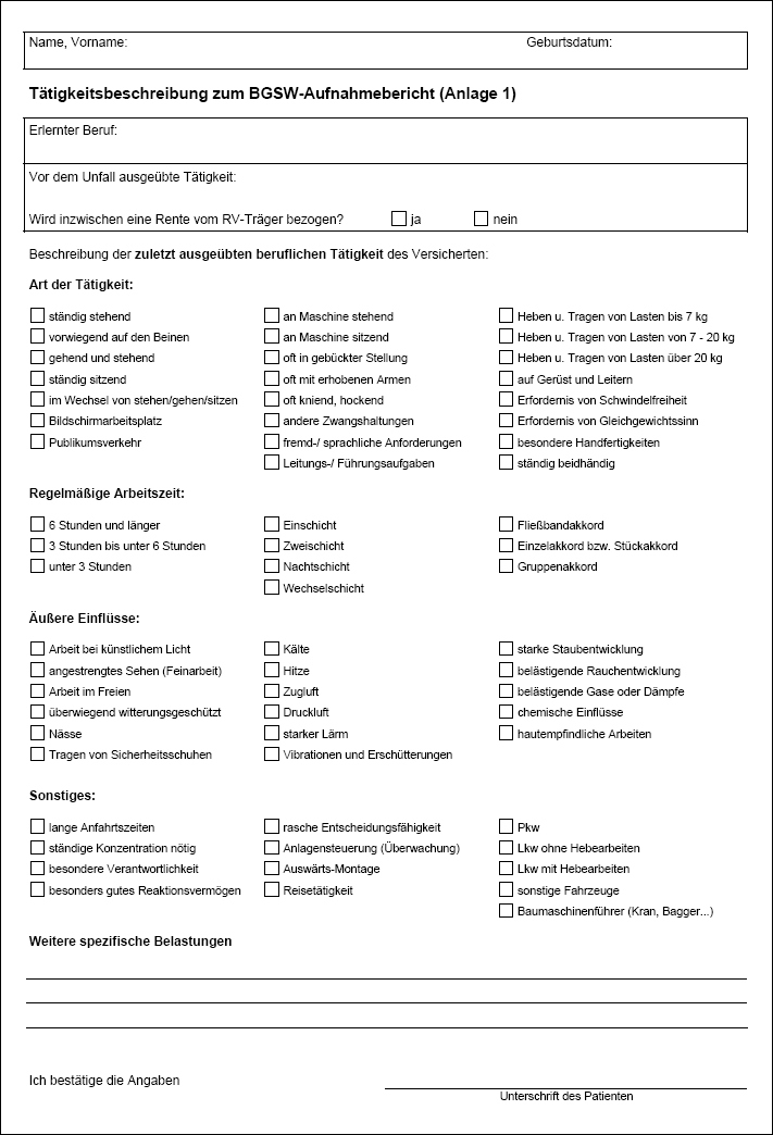 Anlage 1 zum BGSW-Aufnahmebericht