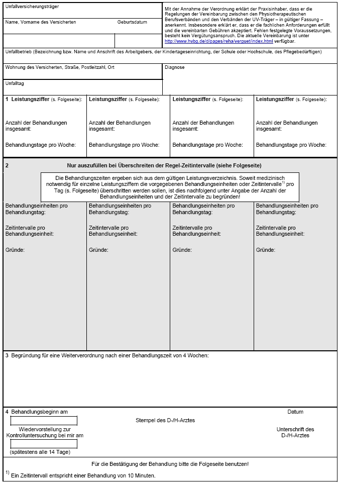 Verordnung von Leistungen zur Krankengymnastik/Physikalischen Therapie